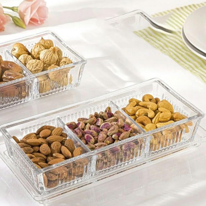 ظرف شیشه ای 3 خانه دربدار شیاردار